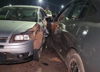 SINOP: dois carros ficam danificados depois de se envolverem em colisão na rua lateral da BR-163